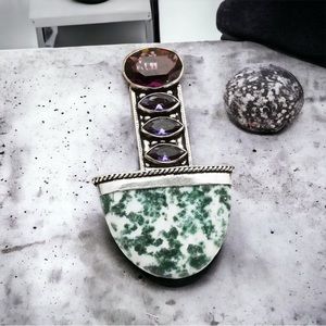 #480 Tree Agate & Amethyst Handcrafted Pendant NWOT
